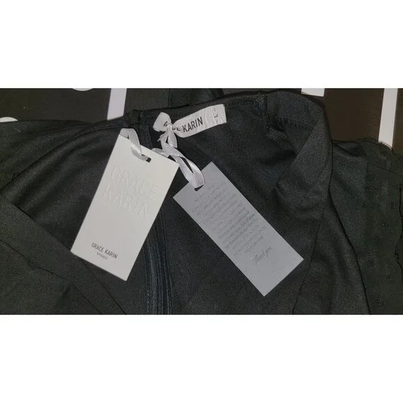 Grace Karin Womens Black Sheer Sleeve V-Neck Dress Size L - Picture 3 of 5